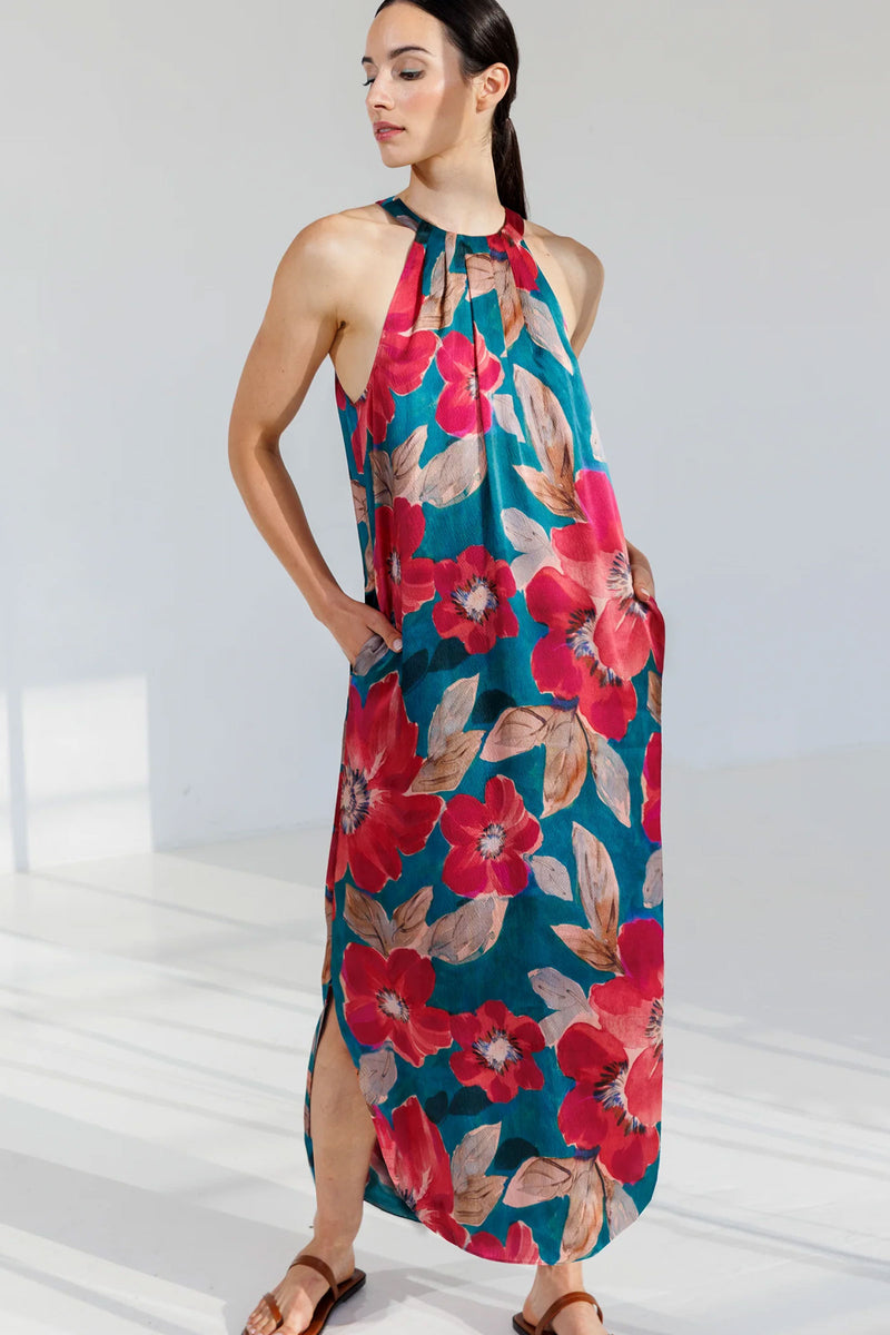 Go Silk Go Draped Over Halter Dress in South Pacific