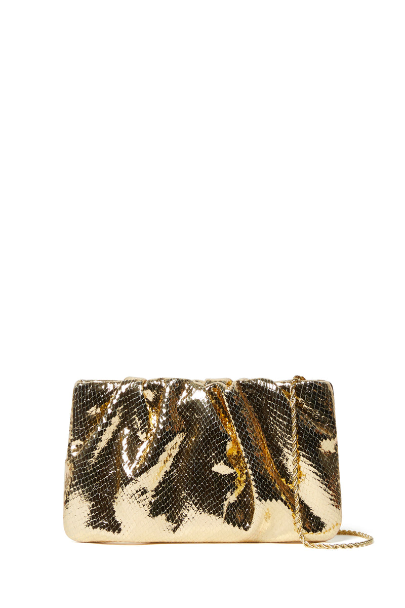 Loeffler Randall Serena Gathered Leather Clutch in Light Gold