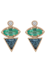 Valley Rose 14K Gold Hilma Diamond Stud, Sapphire and Emerald Earrings