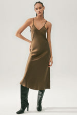 Silk Laundry 90s Slip Dress in Dark Earth