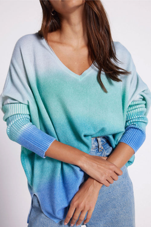 Not Shy Pull Over Cashmere Ombre  Sweater Celdon Atoll