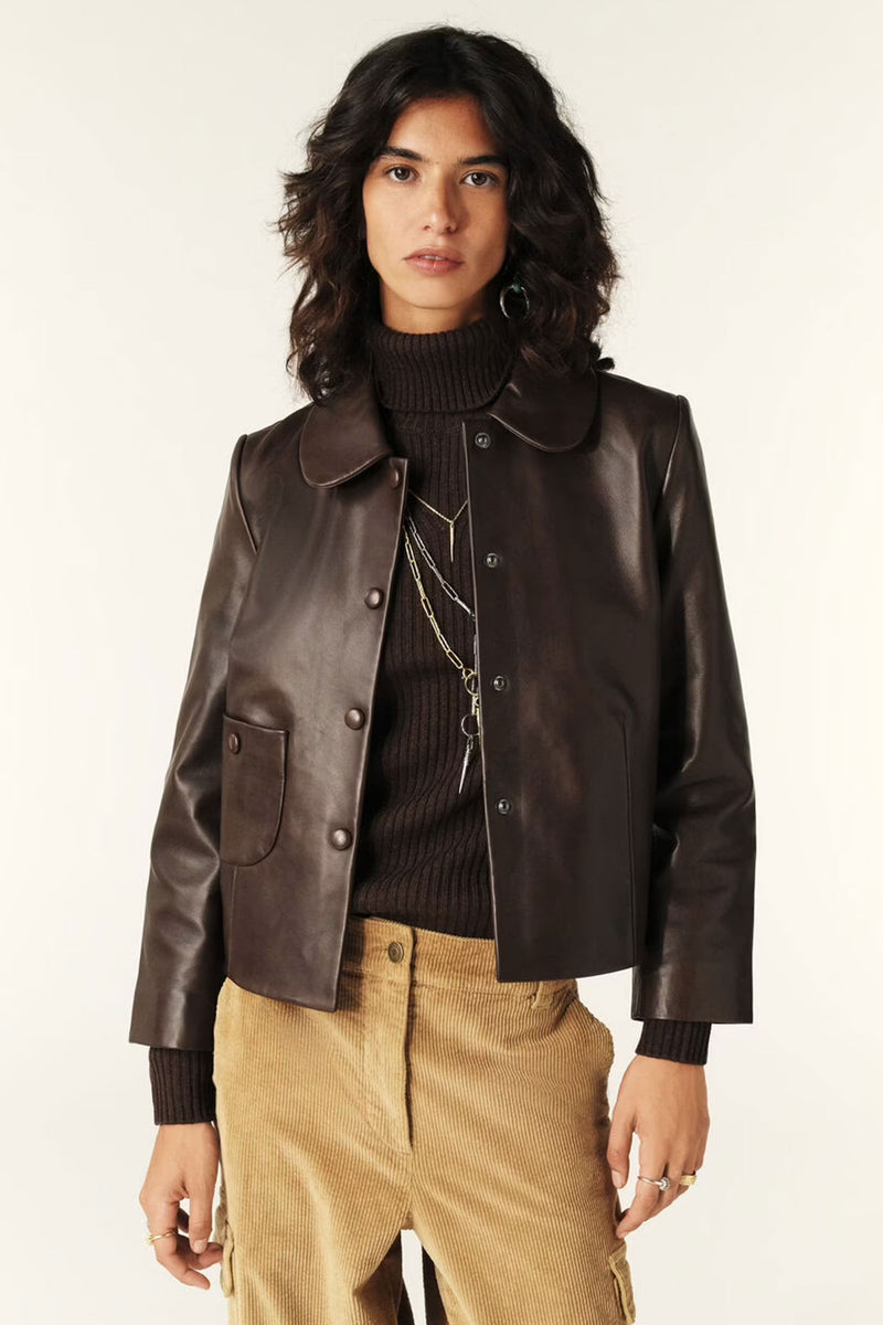 Ba&sh Milos Leather Jacket in Marron