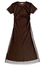 Ali Golden Fitted Mesh T-Shirt Dress in Chocolate