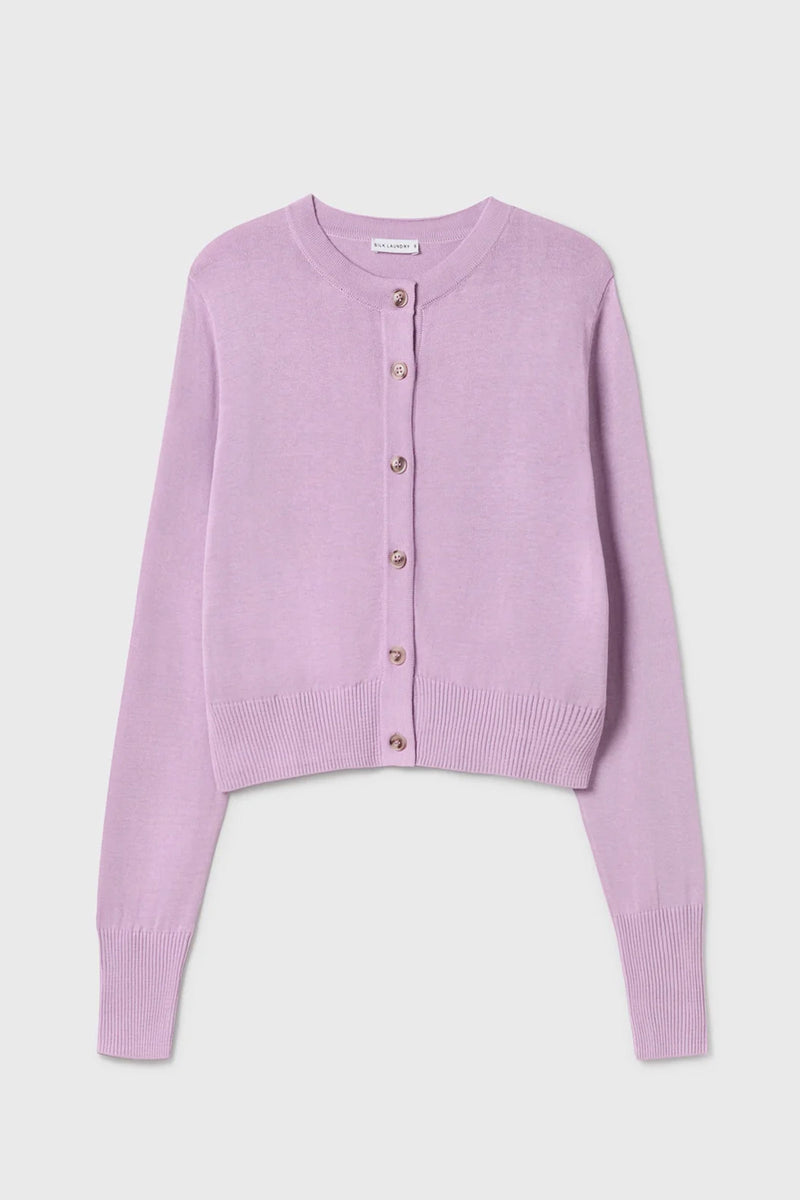 Silk Laundry Cropped Cardigan in Lilac