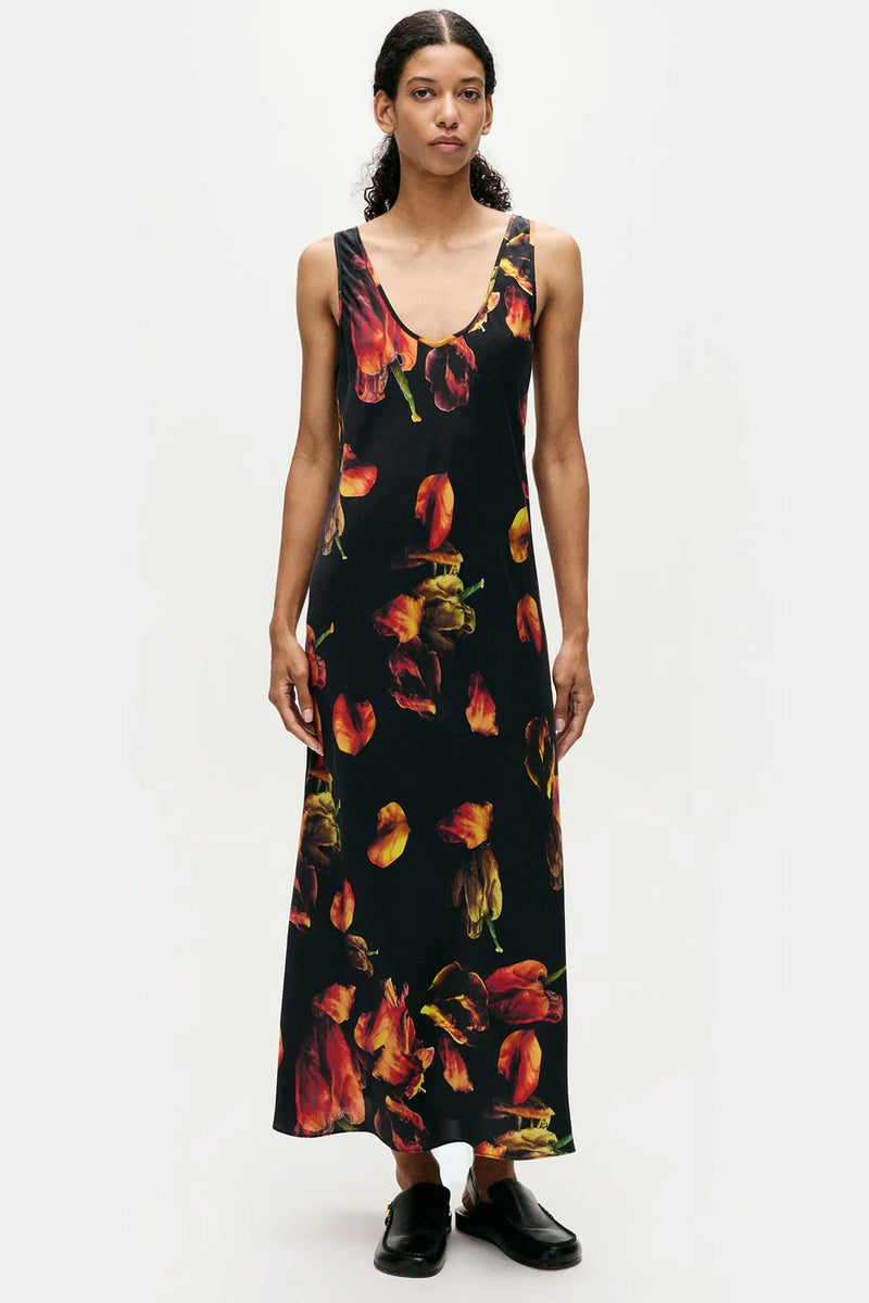 Silk Laundry Scoop Neck Dress Tulipa Black