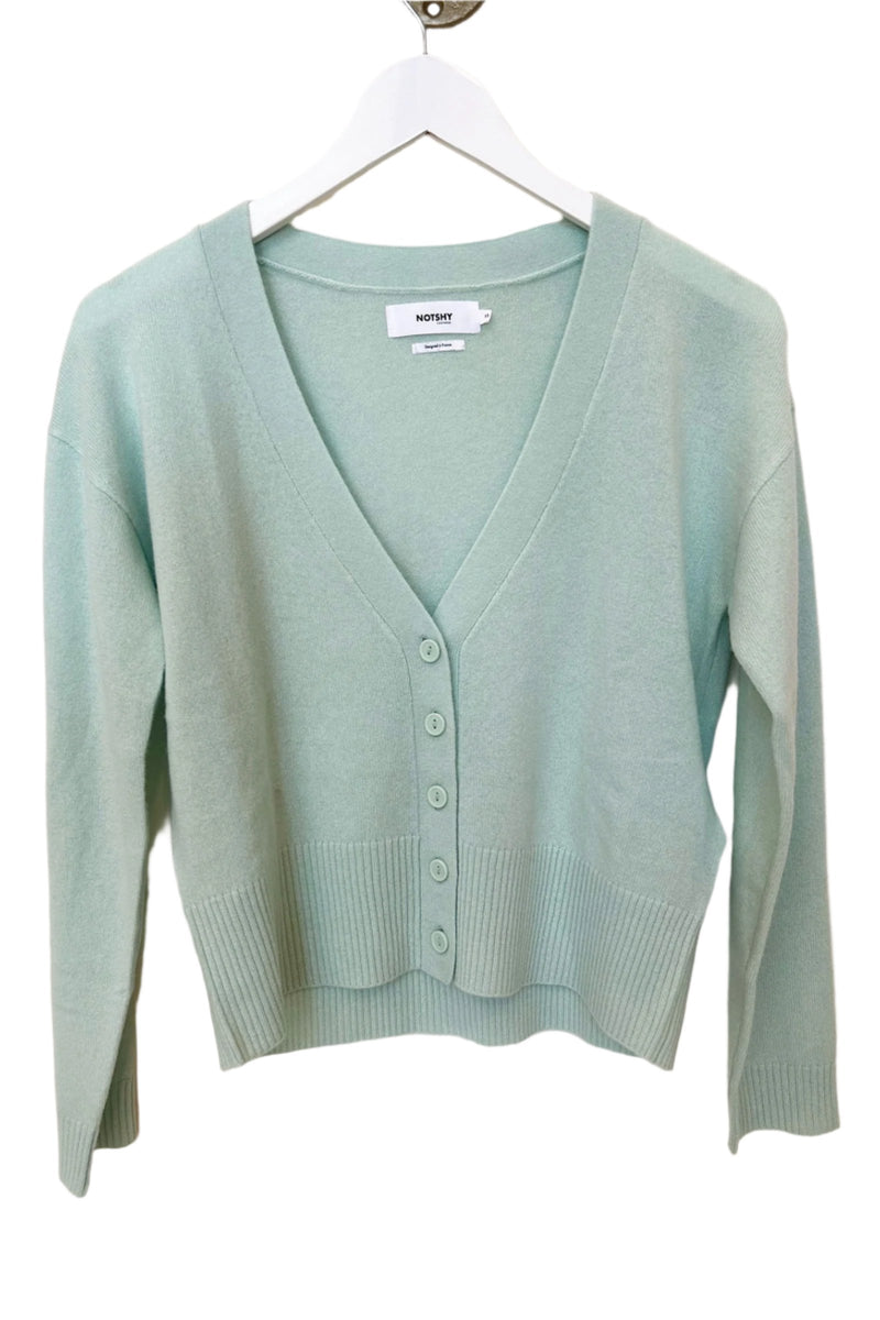 Not Shy Cashmere Cardigan in  Celedon