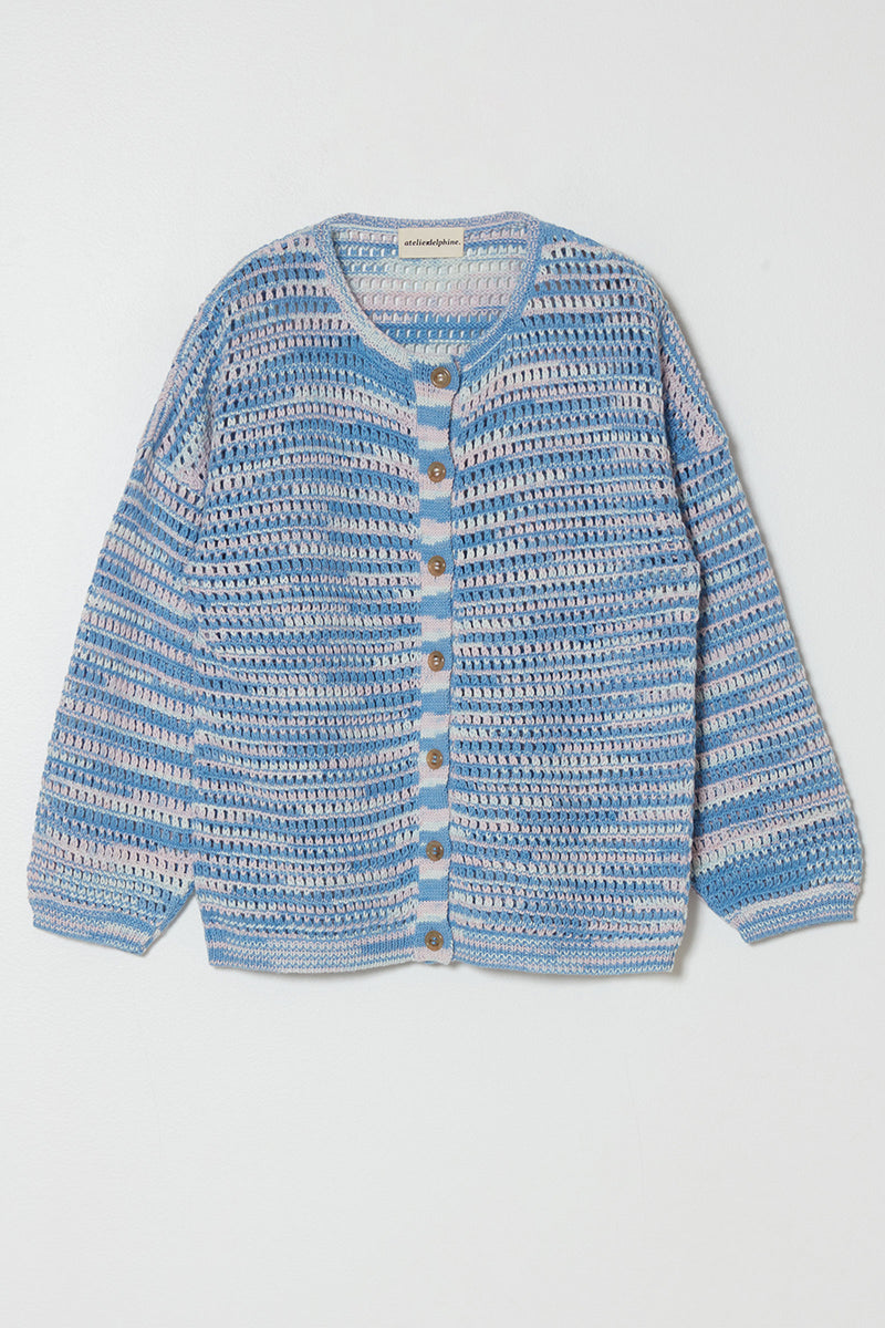 Atelier Delphine Crochet Bomber Cardigan in Melange Blue