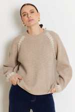 Not Shy Pullover Sweater in Beige and Ivory