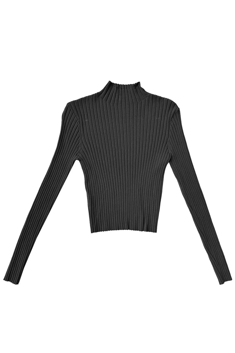 Ali Golden Ribbed Mock Sweater in Black