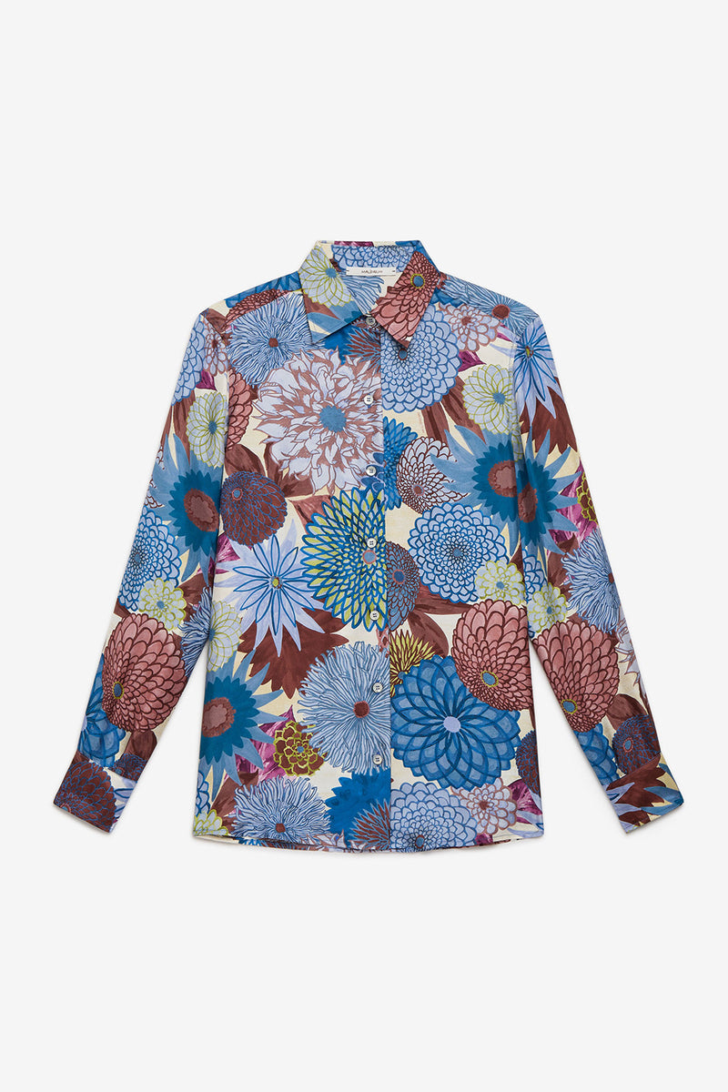 Maliparmi Long Sleeve Floral Blouse in Blue and Brown