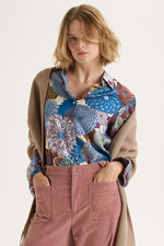 Maliparmi Long Sleeve Floral Blouse in Blue and Brown