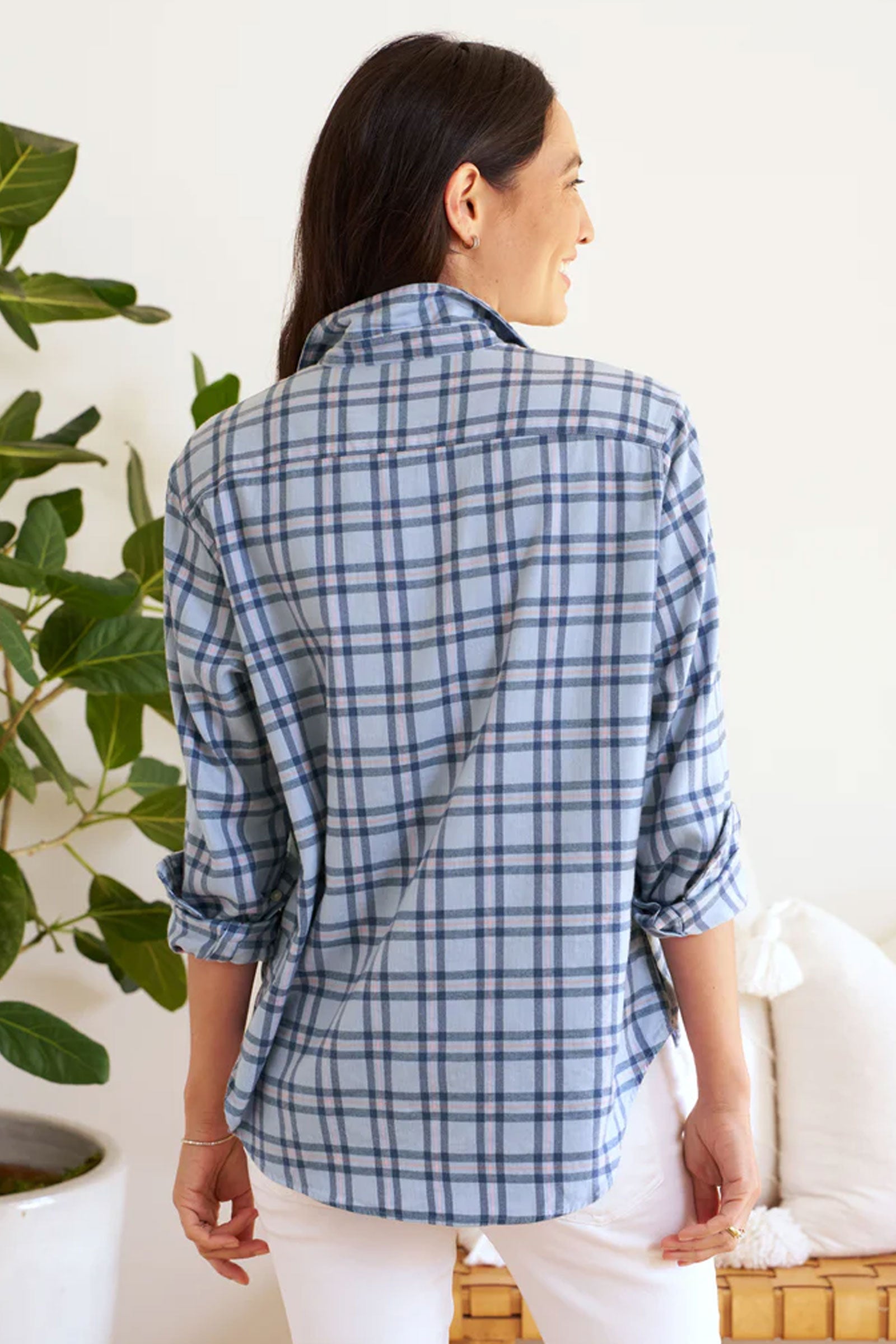 Frank and Eileen Relaxed Button Up Shirt in Blue, Navy Pink Plaid – Tamarind