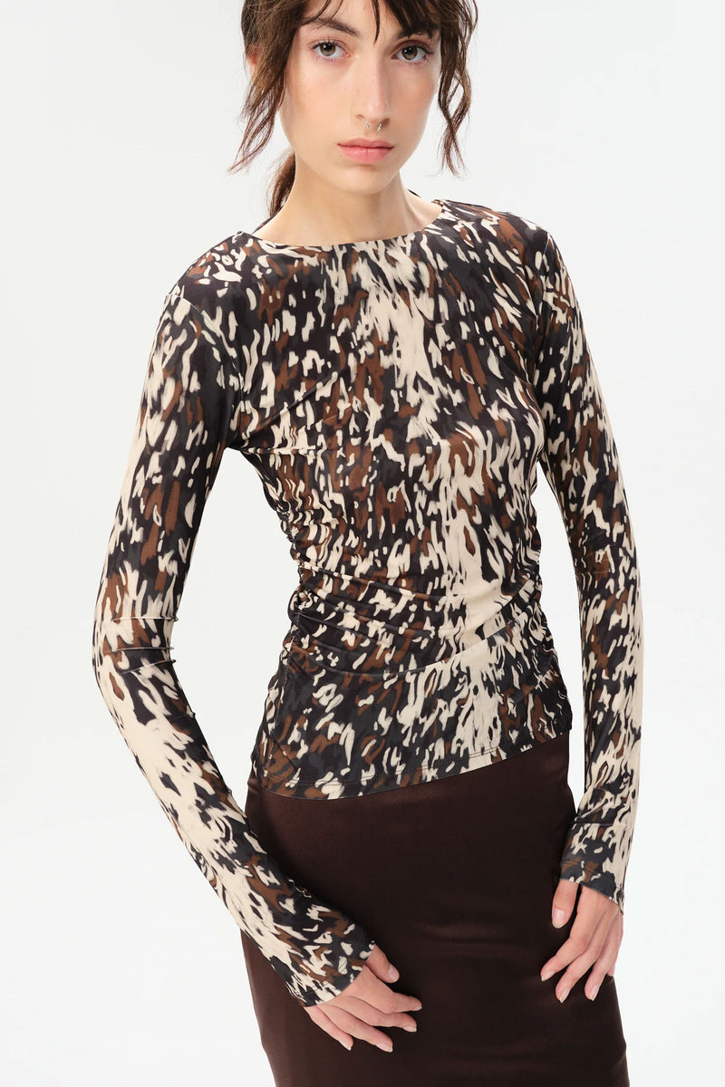 Maria Cher Callao Elois Long Sleeve Top Earth Tones