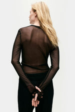 Silk Laundry Mesh Long Sleeve Top in Black