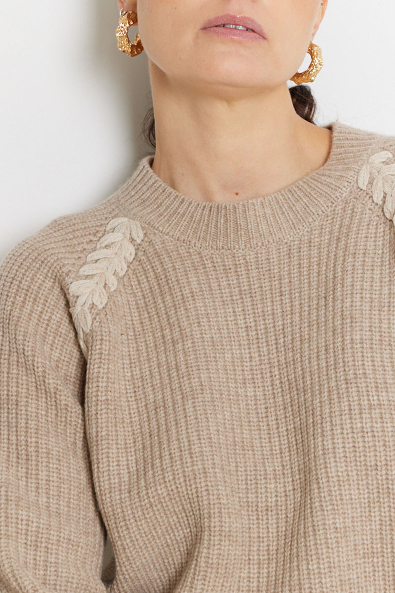 Not Shy Pullover Sweater in Beige and Ivory