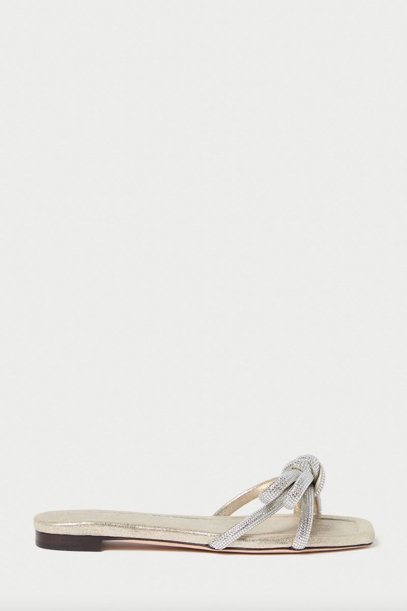 Loeffler Randall Hadley Leather Bow Flat Sandal in Cappuccino