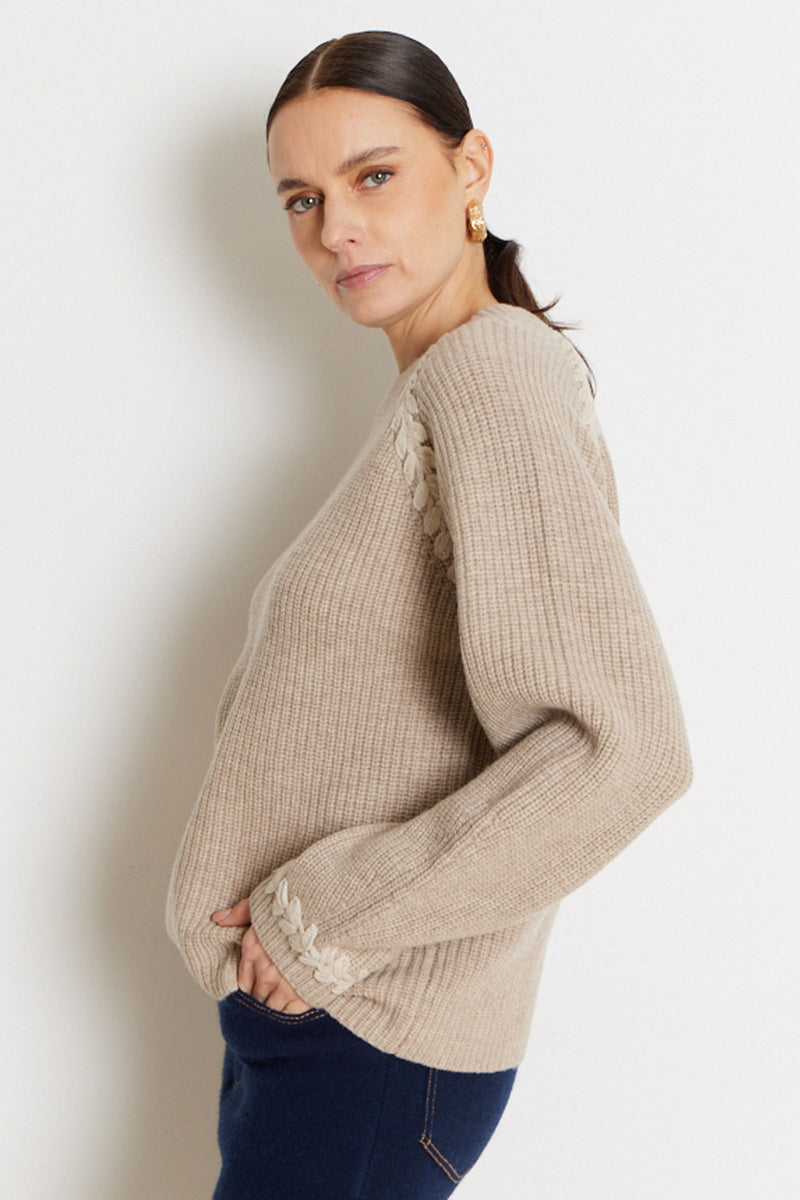 Not Shy Pullover Sweater in Beige and Ivory