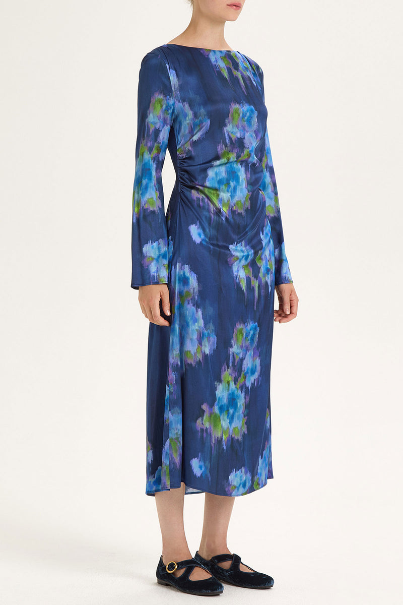 Maliparmi Silky Bouquet Dress in Blue and Periwinkle