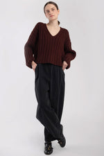 Micaela Greg Cropped Rib Pullover in Plum