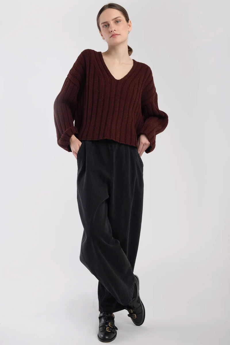 Micaela Greg Cropped Rib Pullover in Plum