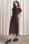 Ali Golden Fitted Mesh T-Shirt Dress in Chocolate