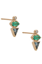 Valley Rose 14K Gold Hilma Diamond Stud, Sapphire and Emerald Earrings