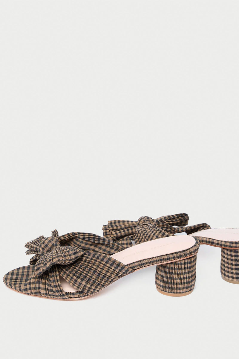 Loeffler Randall Emilia Pleated Knot Mule in Brown/Black Checker