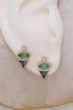 Valley Rose 14K Gold Hilma Diamond Stud, Sapphire and Emerald Earrings