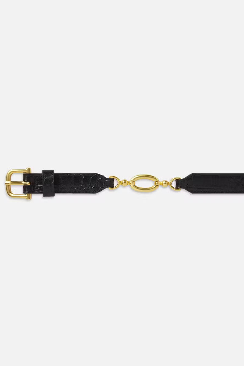 Frame Jewelry Detail Belt in Espresso Croc