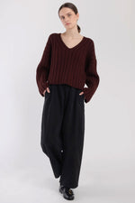 Micaela Greg Cropped Rib Pullover in Plum