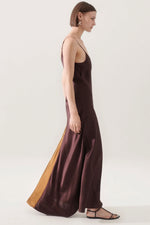 Silk Laundry Two Tone Dress in Cacao/Van Dyke Brown
