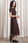 Ali Golden Fitted Mesh T-Shirt Dress in Chocolate