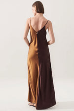 Silk Laundry Two Tone Dress in Cacao/Van Dyke Brown