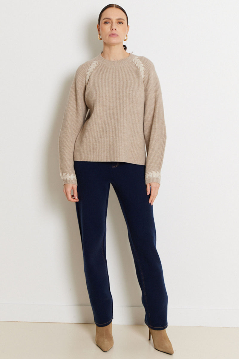 Not Shy Pullover Sweater in Beige and Ivory