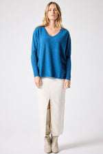 Not Shy V-Neck Poncho Faustine Sweater in Blue