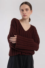 Micaela Greg Cropped Rib Pullover in Plum