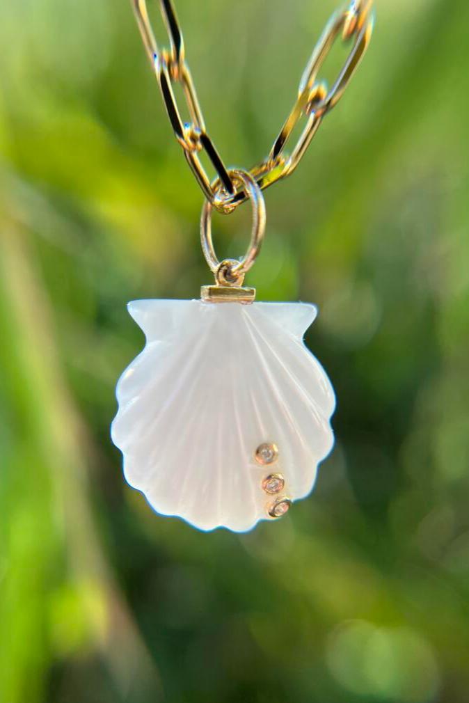 Pade Vavra Shell Charm with 14k Gold and Diamond