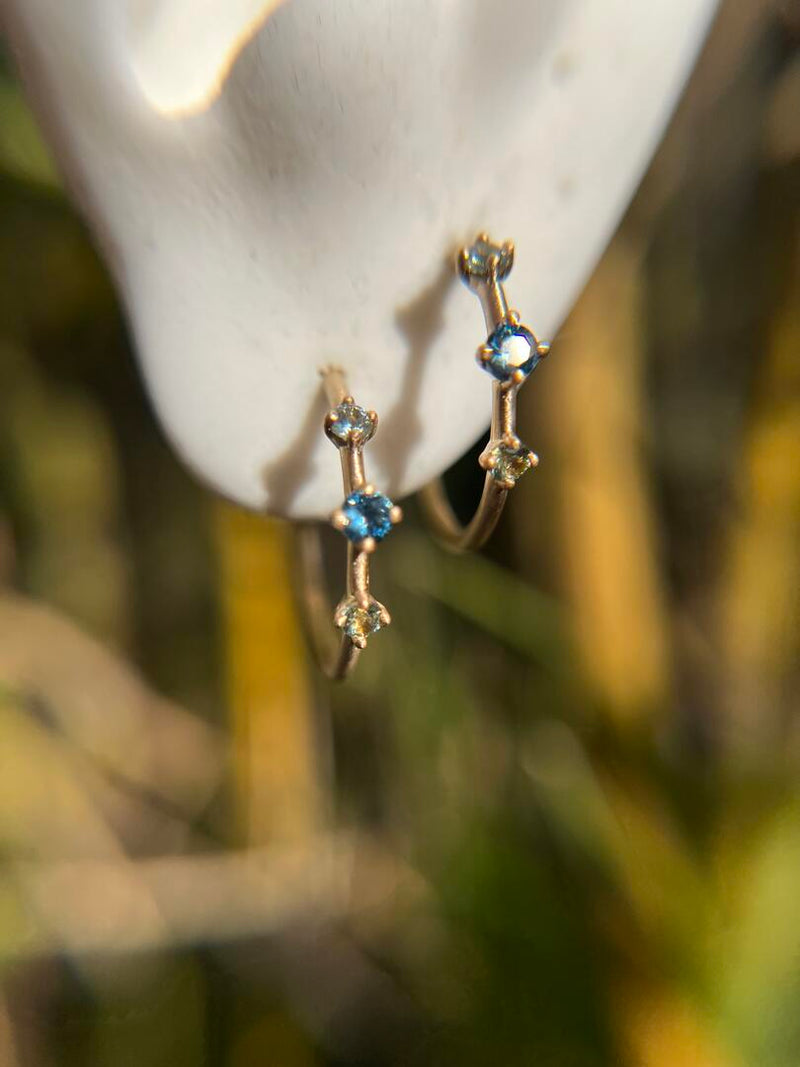 Valley Rose 14K Gold Orions Belt Hoops in Teal, Blue and Green Sapphire