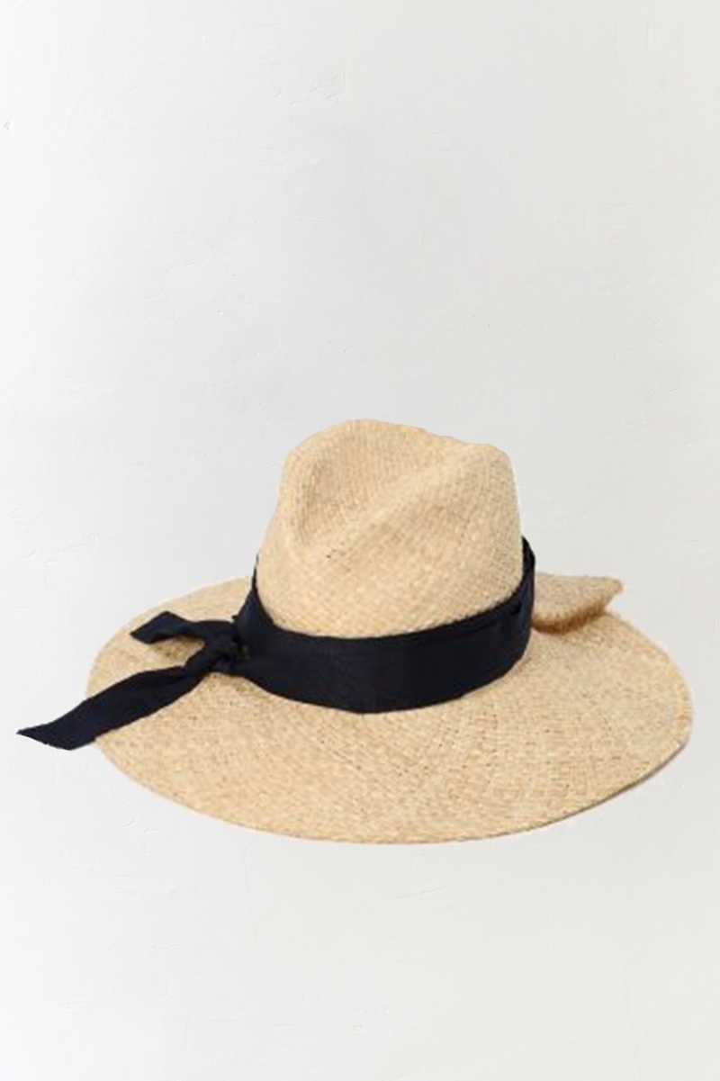 Lola Ehrlich First Aid Bis Raffia Hat in Black Trim