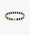 Clare V Glass Beaded Stretch Bracelet in Black/Cream/Gold