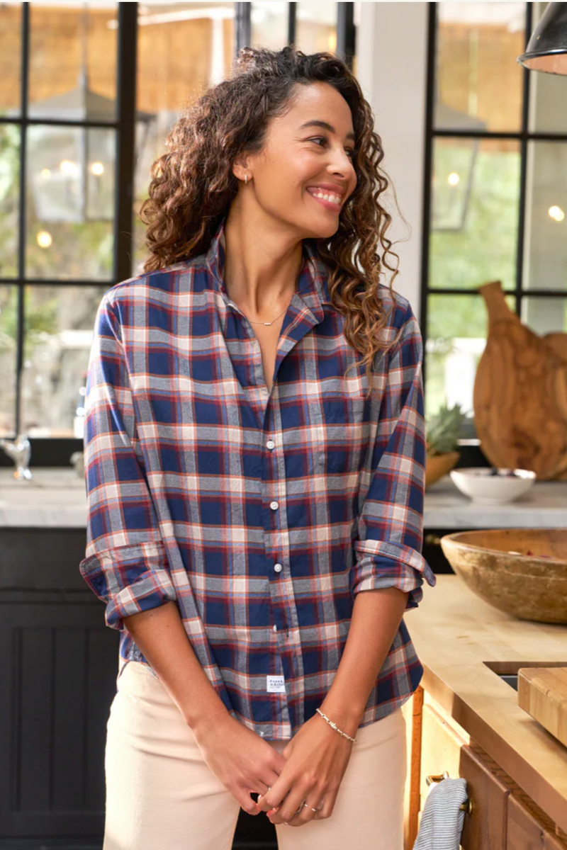 Frank & Eileen "Barry" Button Up Rust, Navy and Red Plaid