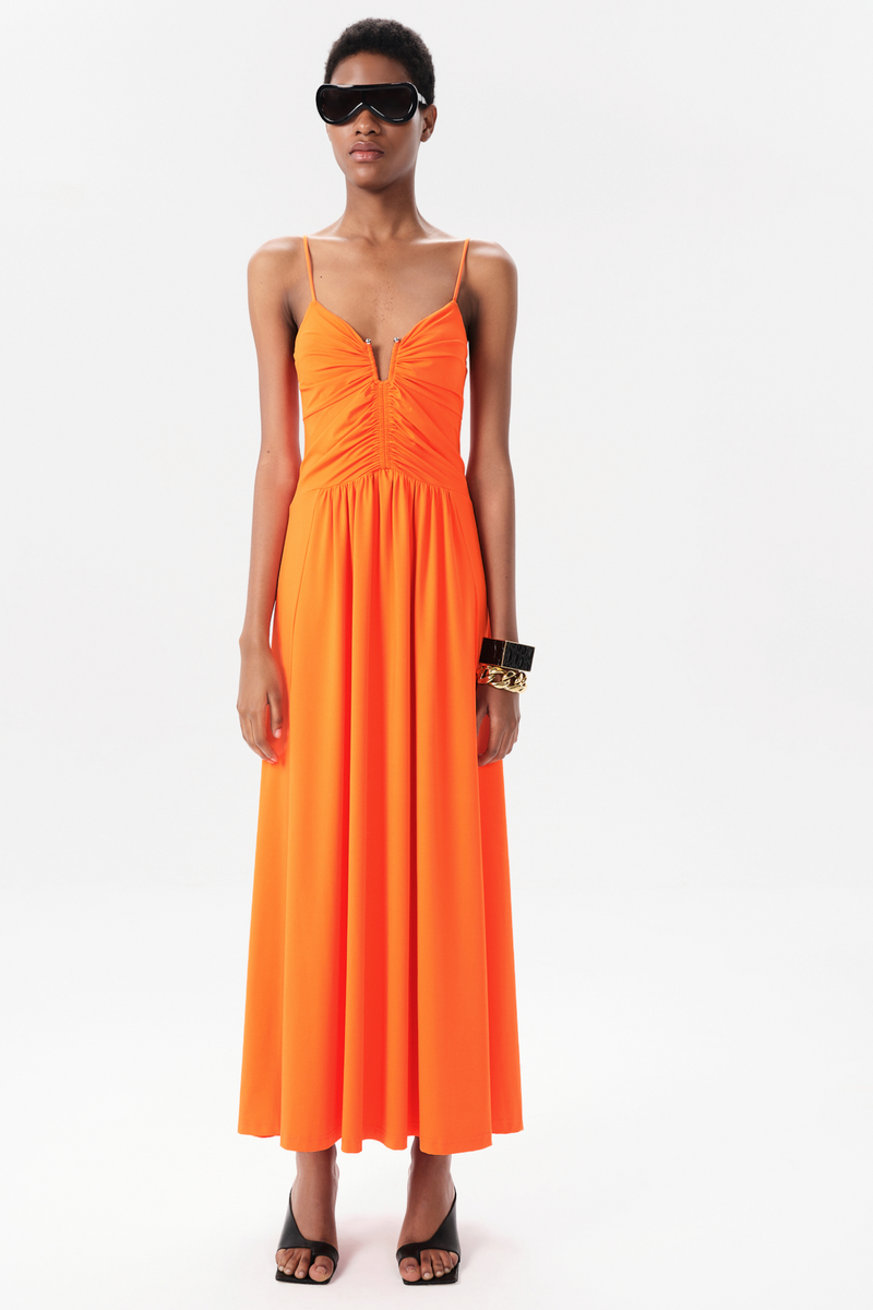 Maria Cher Ceibo Francine Midi Dress in Orange