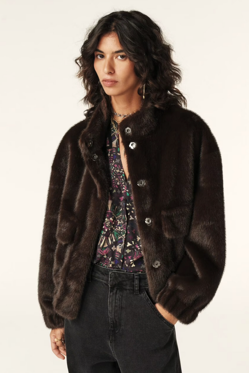 Bash Faux Fur Paros Coat in Chocolate