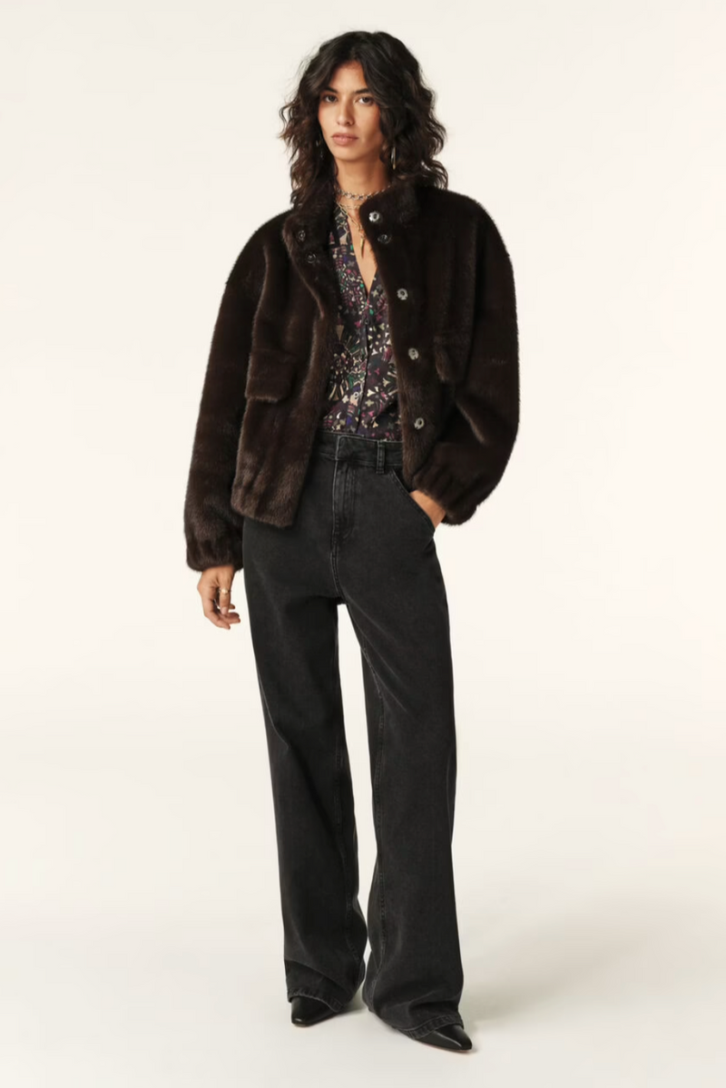 Bash Faux Fur Paros Coat in Chocolate