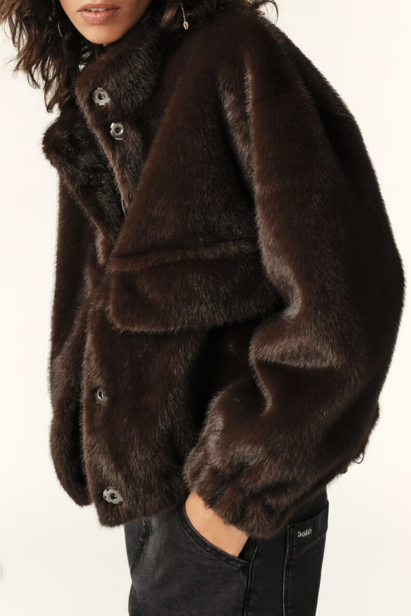 Bash Faux Fur Paros Coat in Chocolate