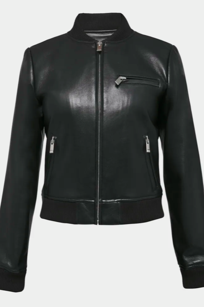 AS by DF Dixie Recycled Leather Bomber Jacket in Black