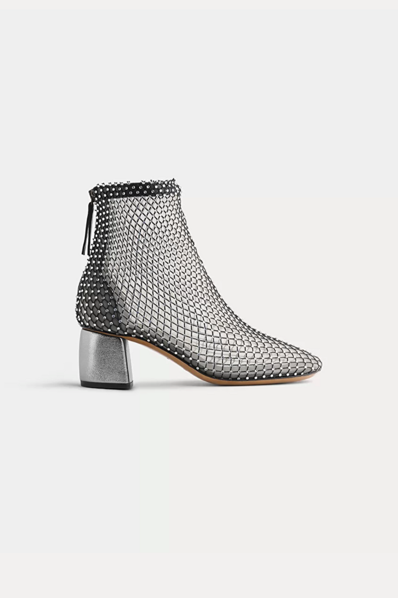 Forte Forte Black Mesh Ankle Boots in Diamante Crystal