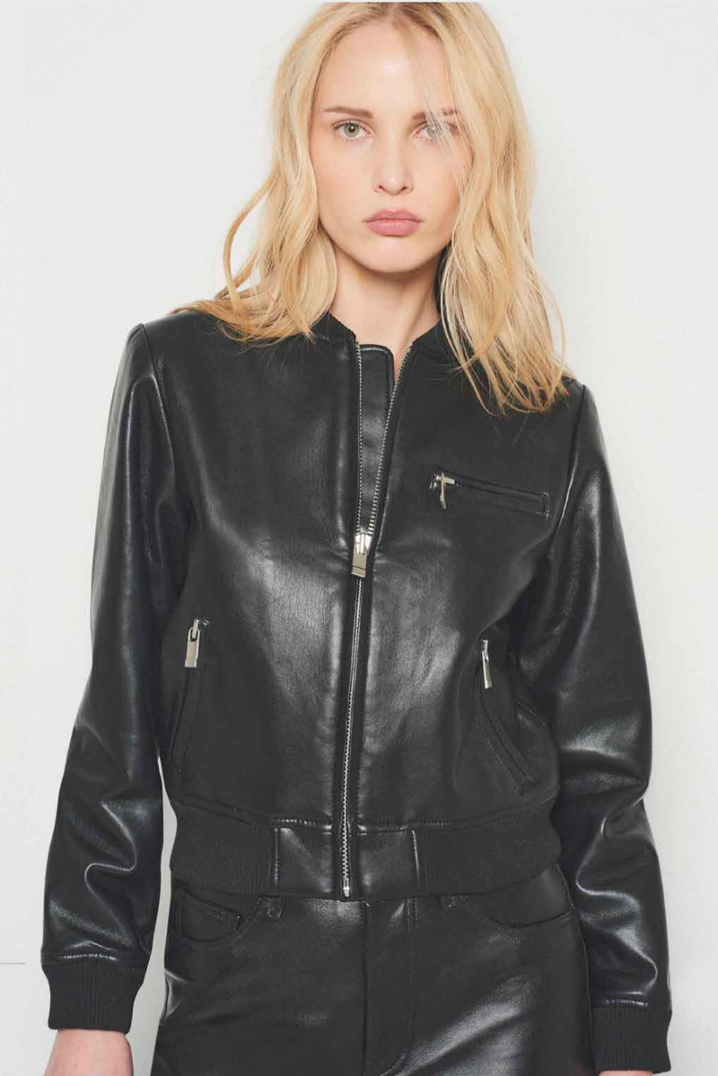 AS by DF Dixie Recycled Leather Bomber Jacket in Black