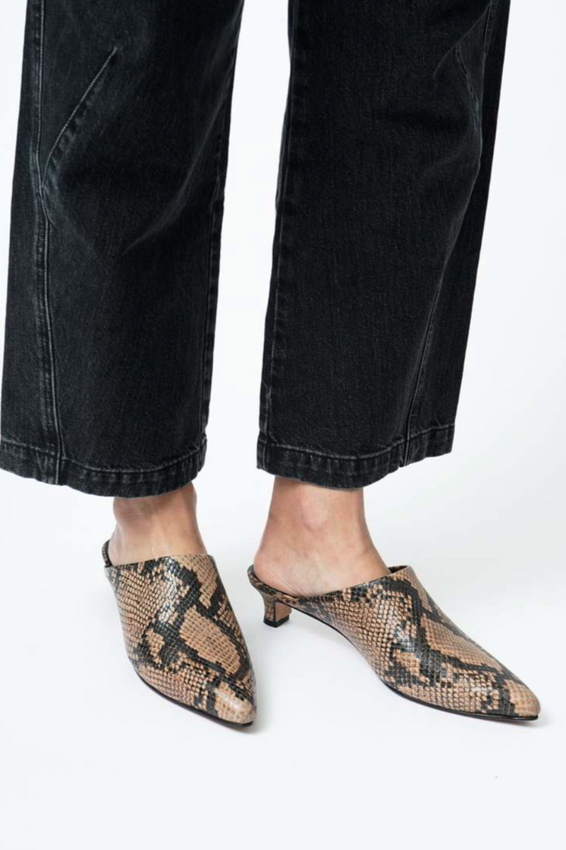 Rachel Comey Cassis Mule in Latte Snake Print Tamarind