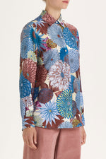 Maliparmi Long Sleeve Floral Blouse in Blue and Brown